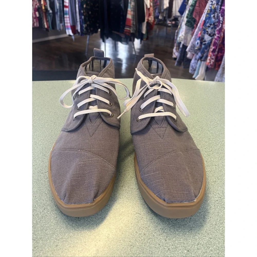 Toms Chukka Boots Shoes Men's 12‎ Bota Gray Canvas Lace Up High Tops Casual EUC